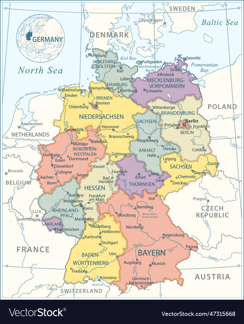 Germany map - highly detailed Royalty Free Vector Image