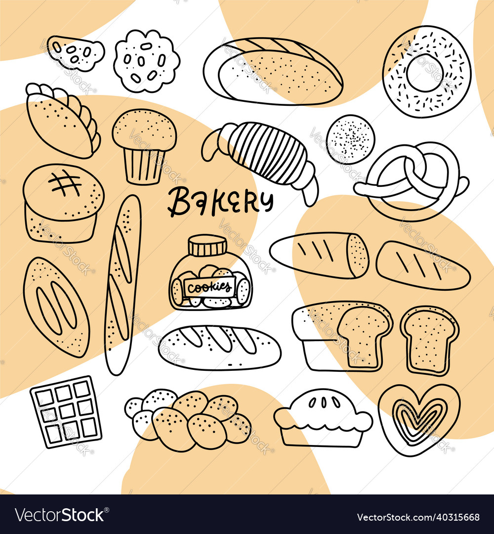 Hand drawn doodle sketch set of breads and buns Vector Image