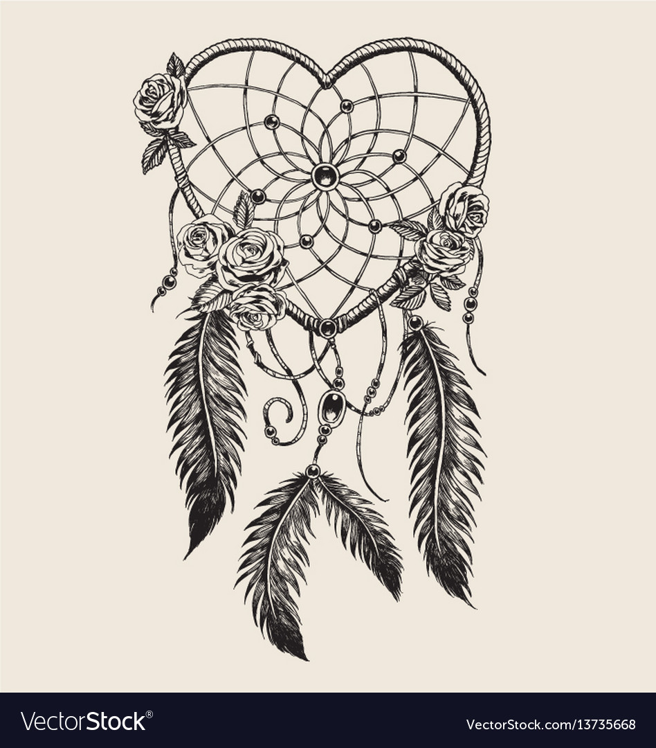 Download Hand drawn heart shaped dream catcher Royalty Free Vector