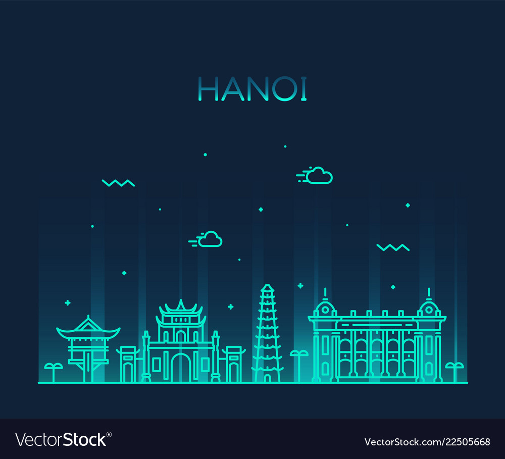 Hanoi skyline vietnam linear style city Royalty Free Vector