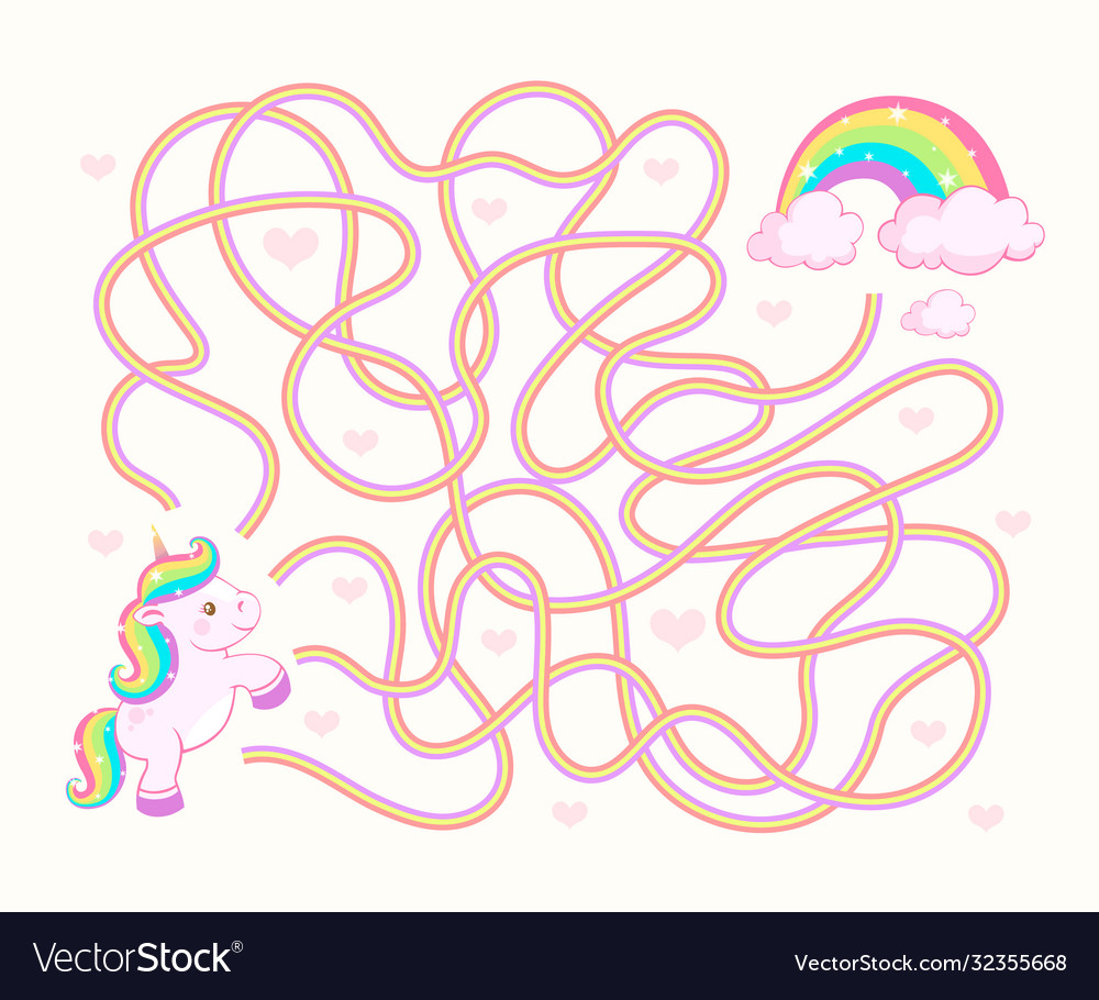 Help unicorn cub find path to rainbow labyrinth