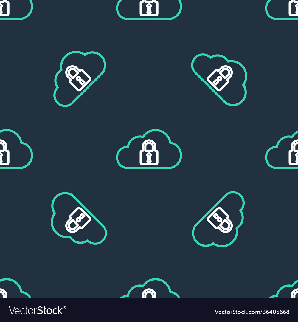 Line cloud computing lock icon isolated seamless vector image Line cloud computing lock icon isolated seamless
