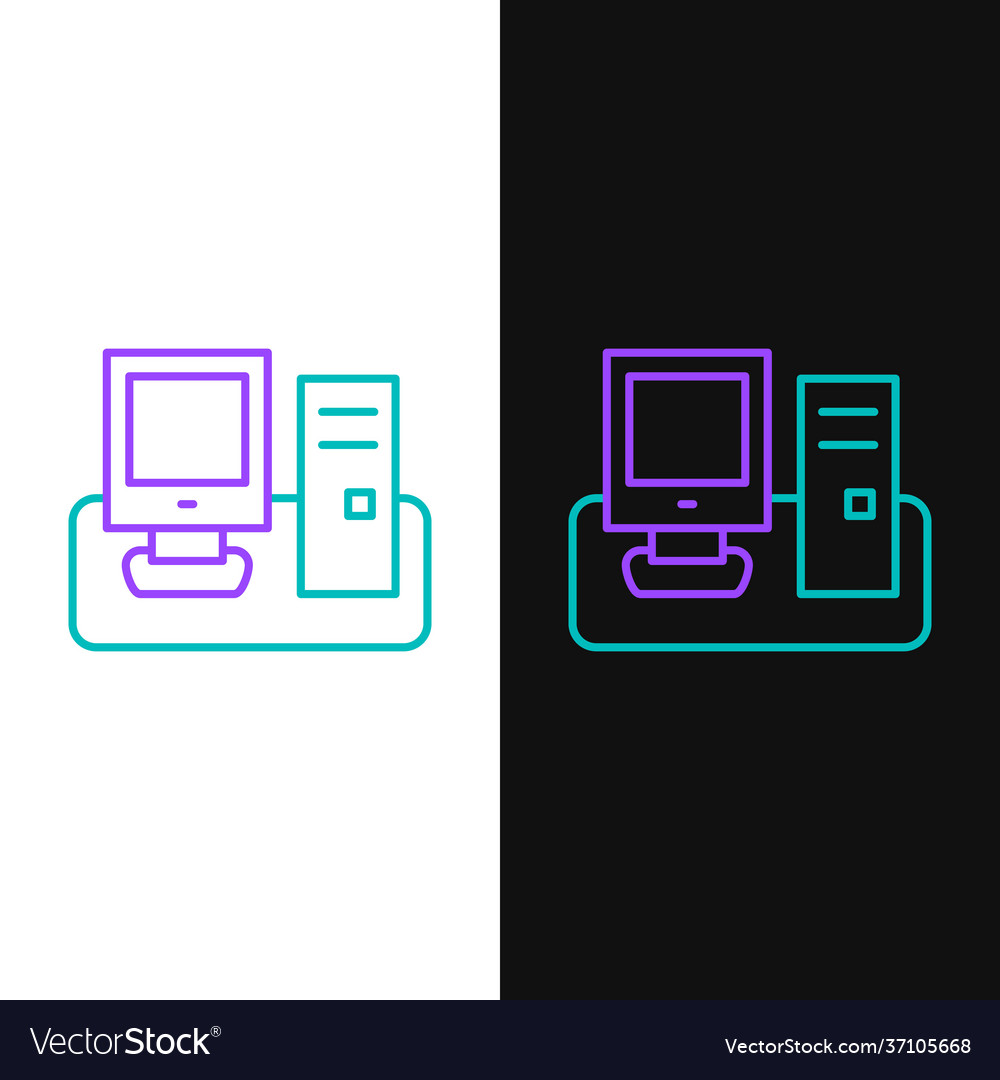 Line computer monitor with keyboard and mouse icon vector image Line computer monitor with keyboard and mouse icon