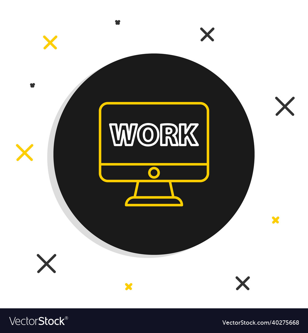 Line computer monitor with text work icon isolated Vector Image Line computer monitor with text work icon isolated