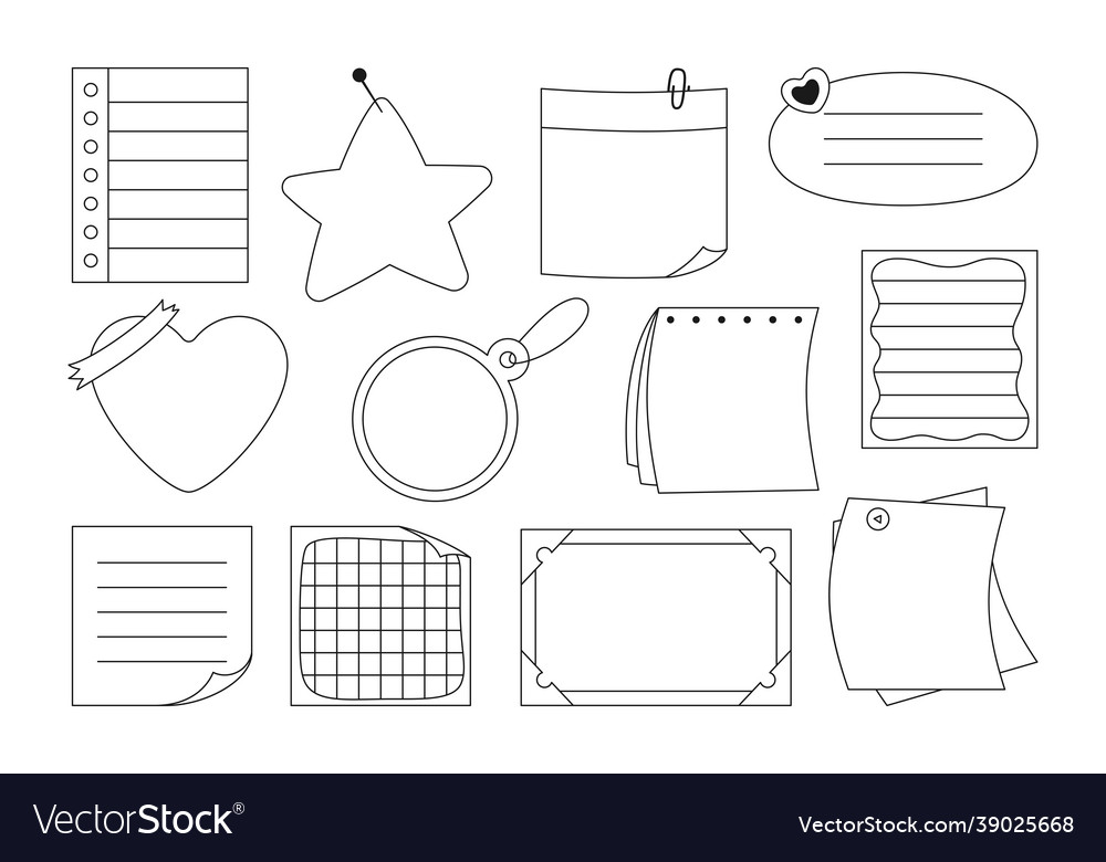 Notebook paper sticky note set sticker notepad pin vector image Notebook paper sticky note set sticker notepad pin