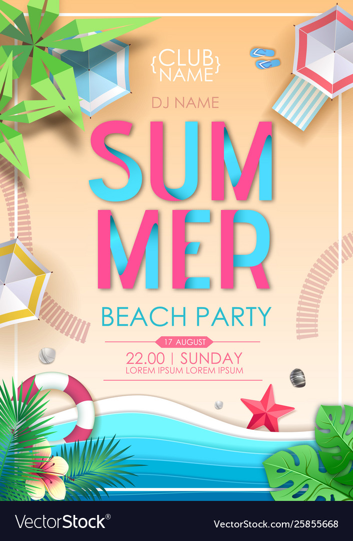 Summer beach party poster top view Royalty Free Vector Image