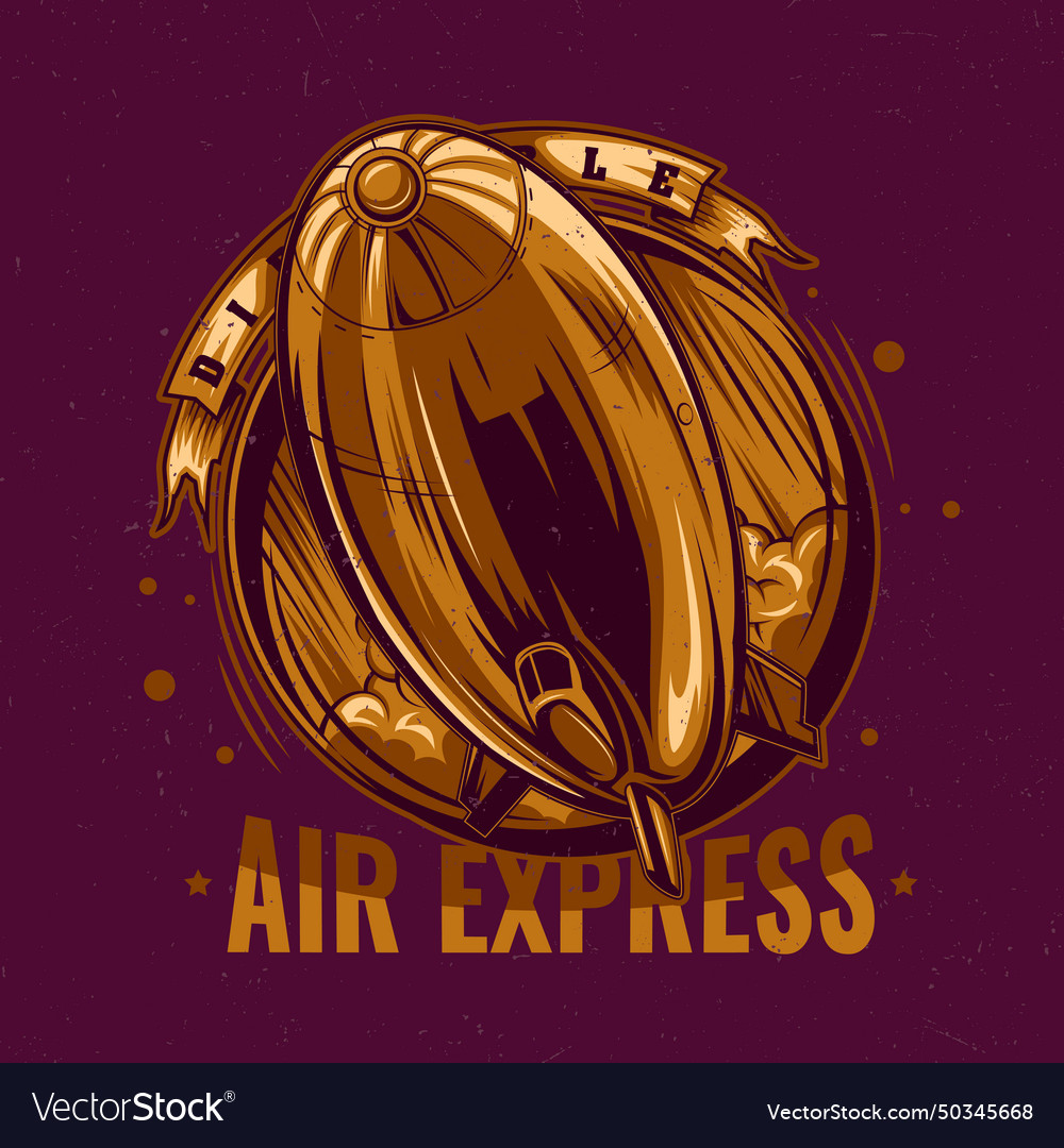 T-shirt label design with of flying airship