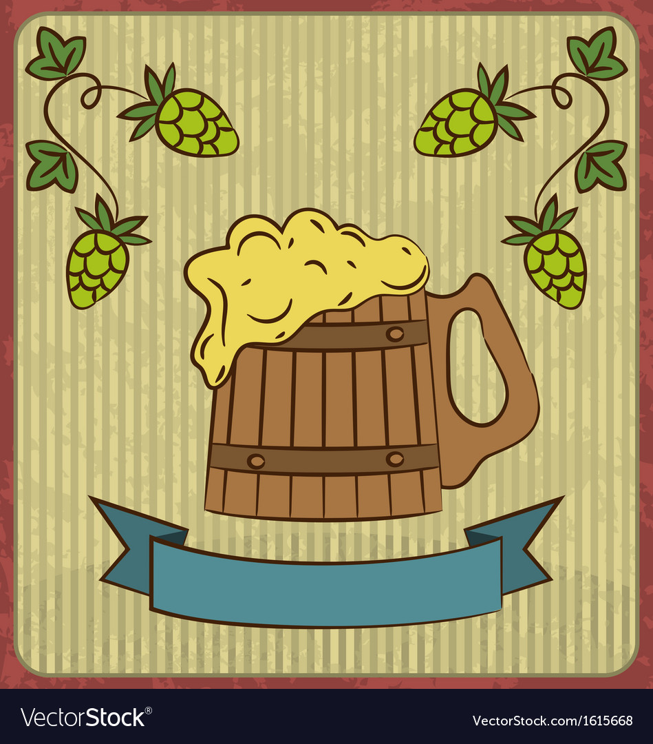 Vintage card with wooden mug beer