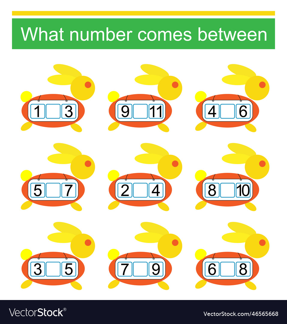 What number comes between math worksheets Vector Image