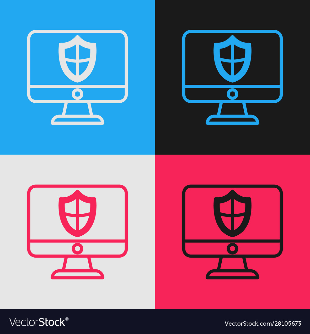 Color line computer monitor and shield icon vector image Color line computer monitor and shield icon