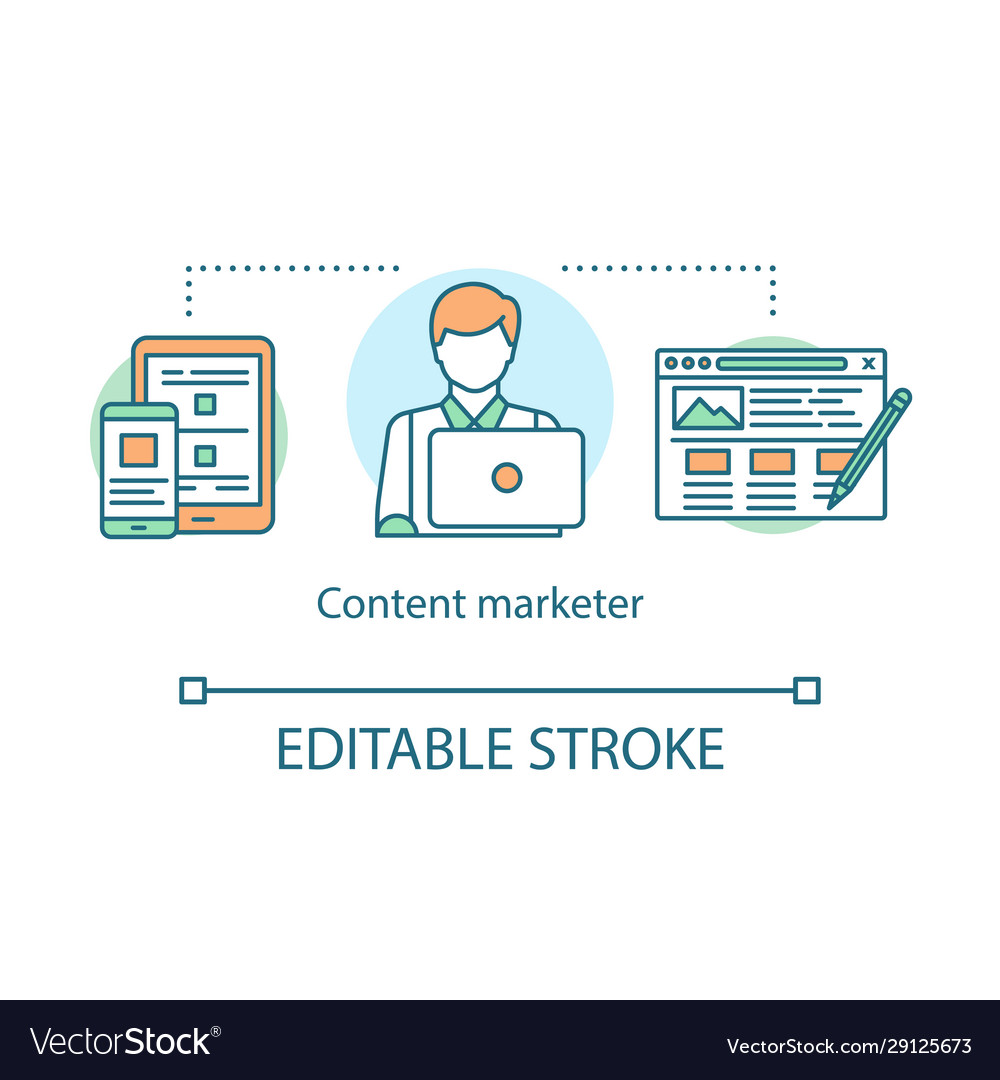 Content marketer concept icon creating publishing Vector Image Content marketer concept icon creating publishing