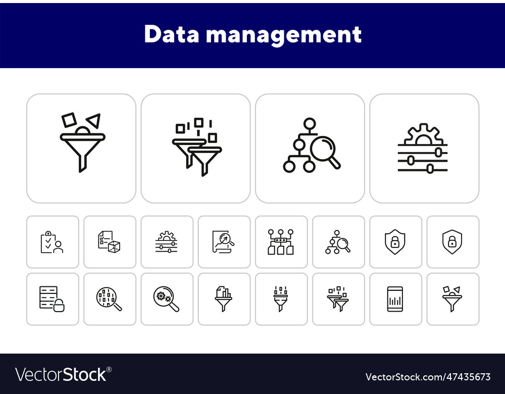 Data management line icon set Royalty Free Vector Image