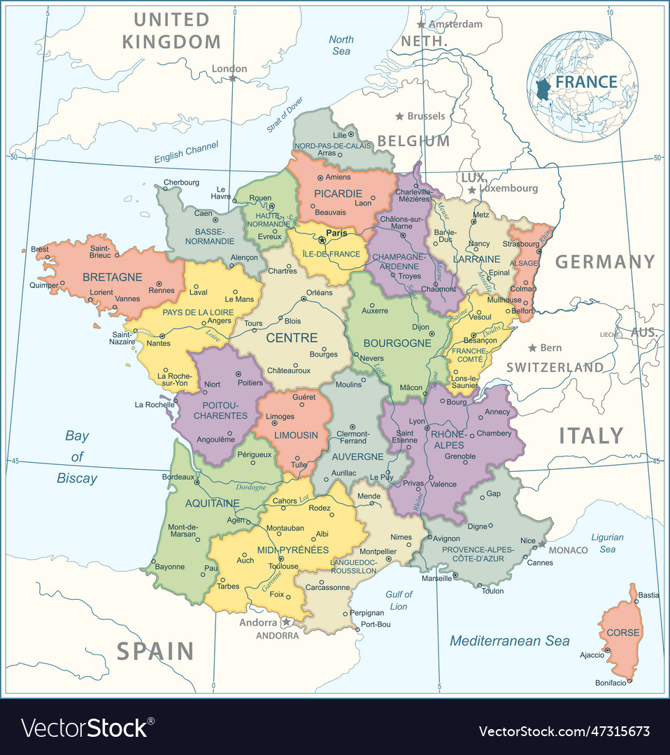 France map - highly detailed Royalty Free Vector Image