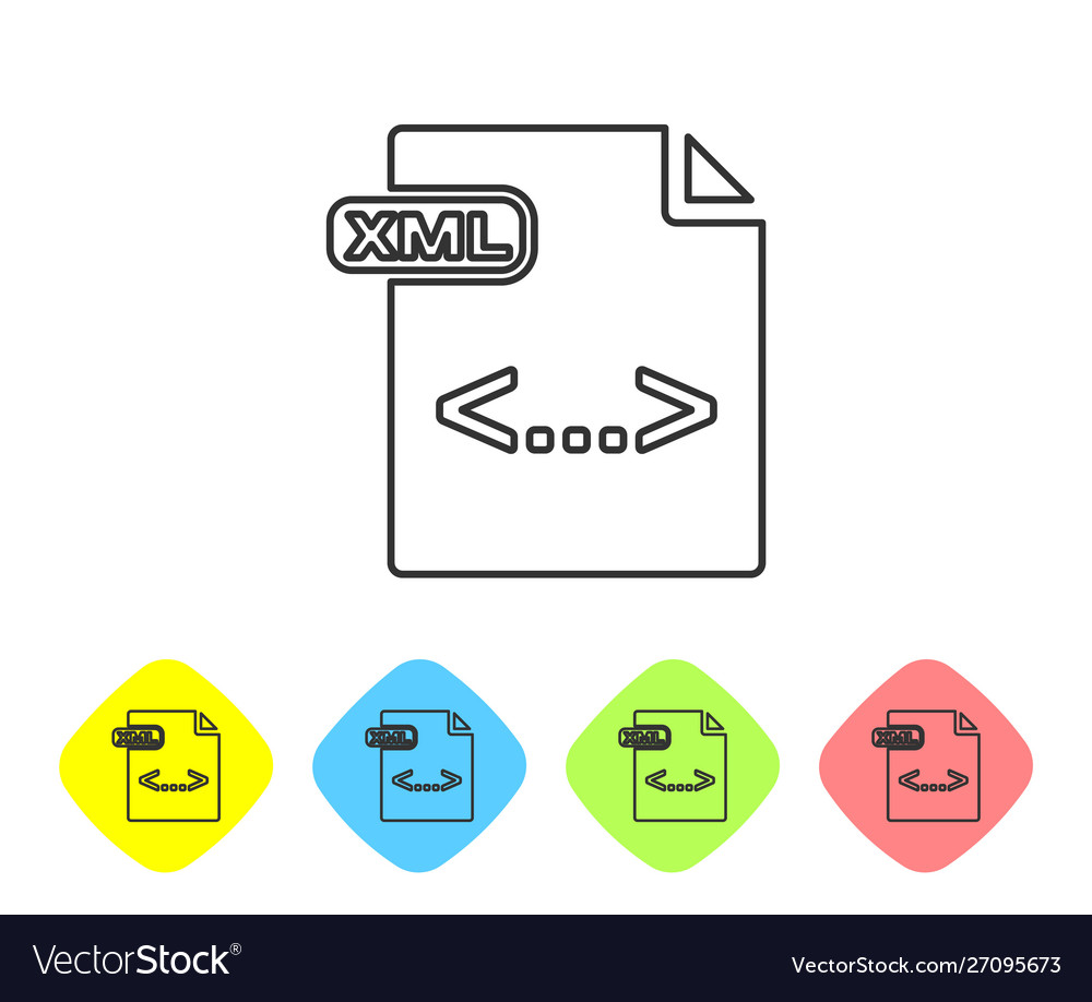 Grey line xml file document download button vector image Grey line xml file document download button