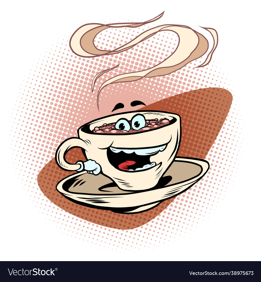 Joyful positive cup coffee funny character hot