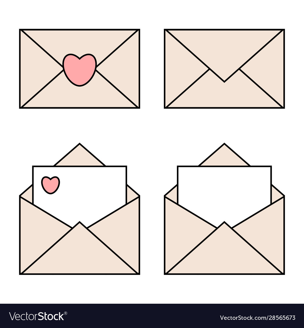 Mail linear icons with heart seals open