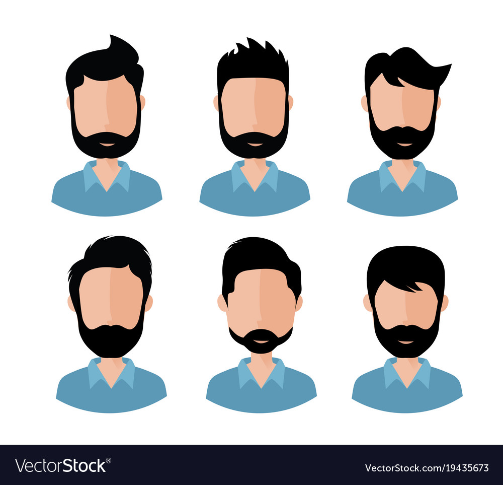 Man Faces With Various Hair Style And Beard Vector Image