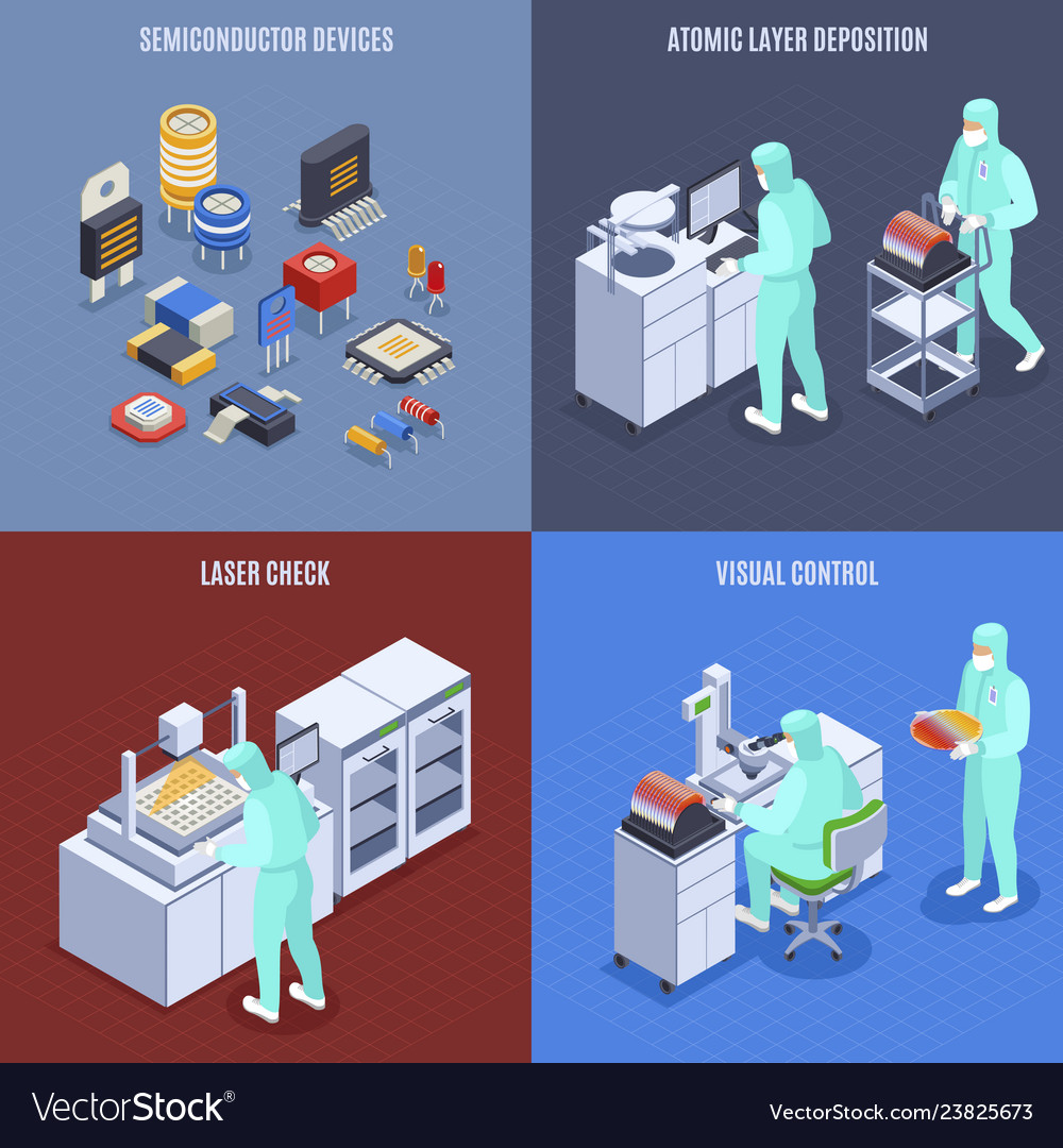 Semicondoctor production concept icons set Vector Image