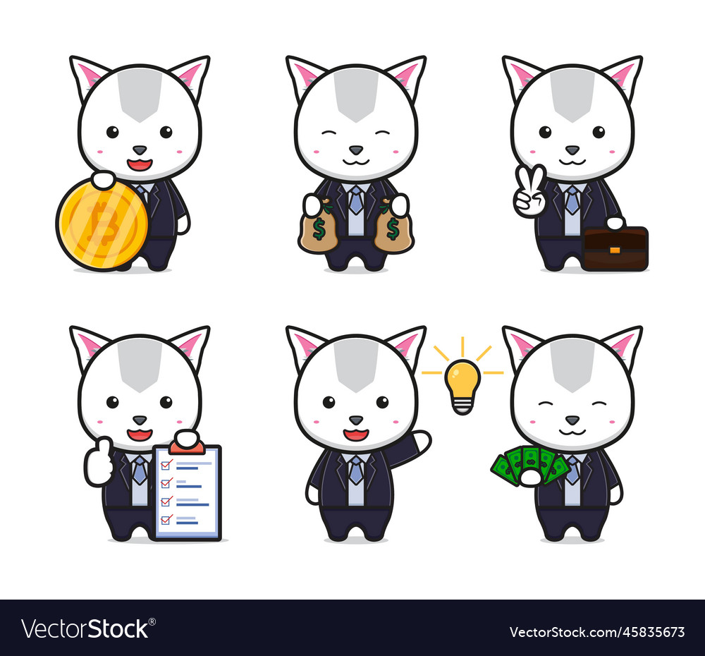 Set collection of cute cat business theme cartoon