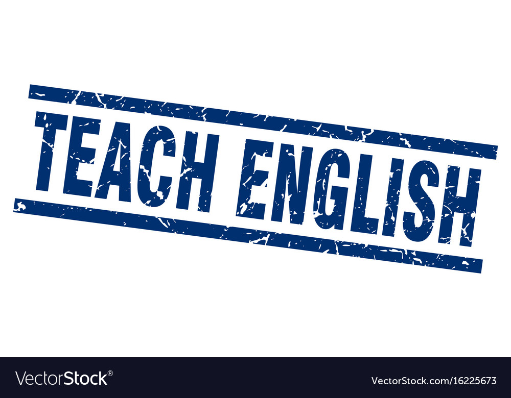 Square grunge blue teach english stamp