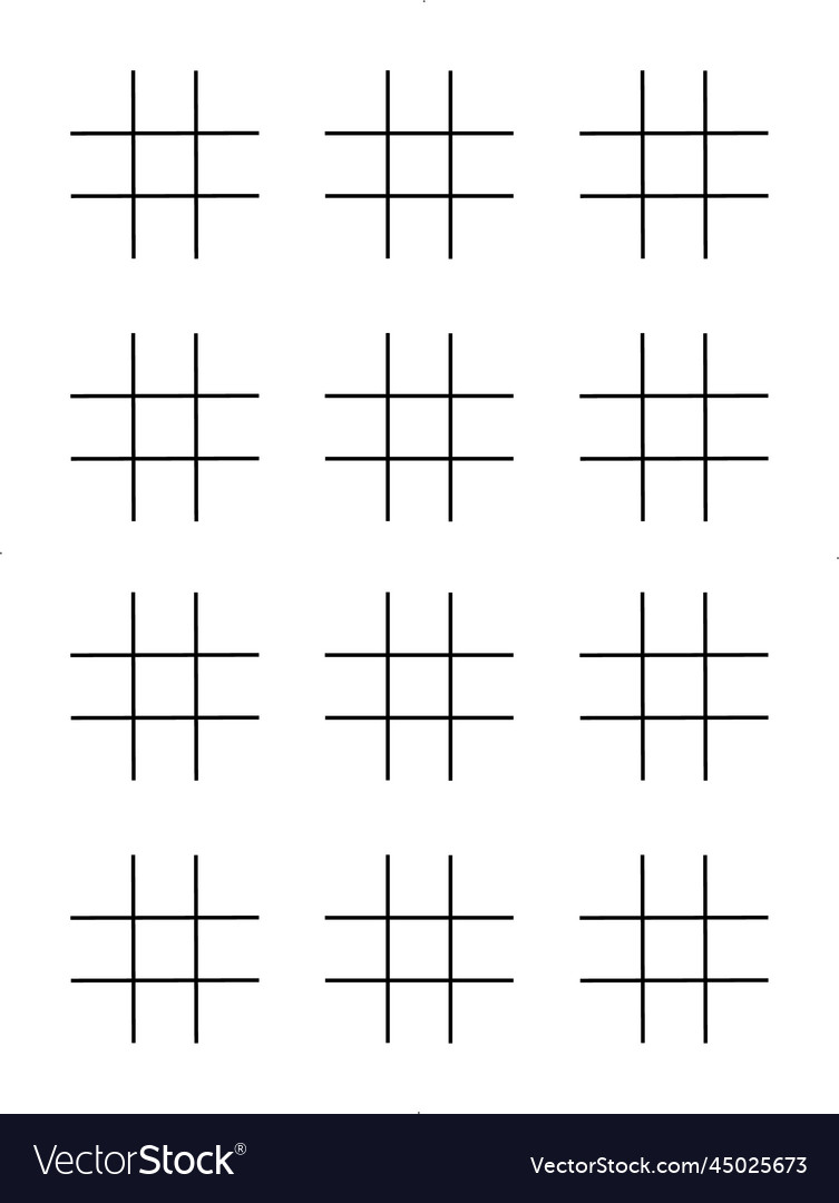 Tic tac toe 12 games in a page variations table Vector Image