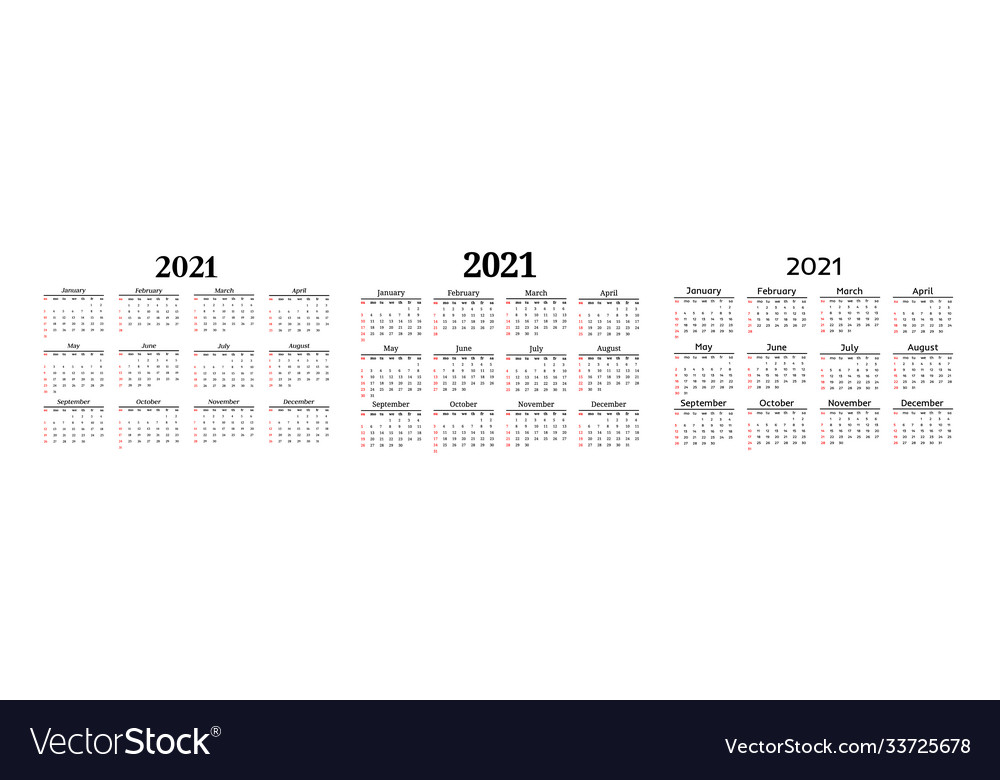 Calendar for 2021 isolated on a white background