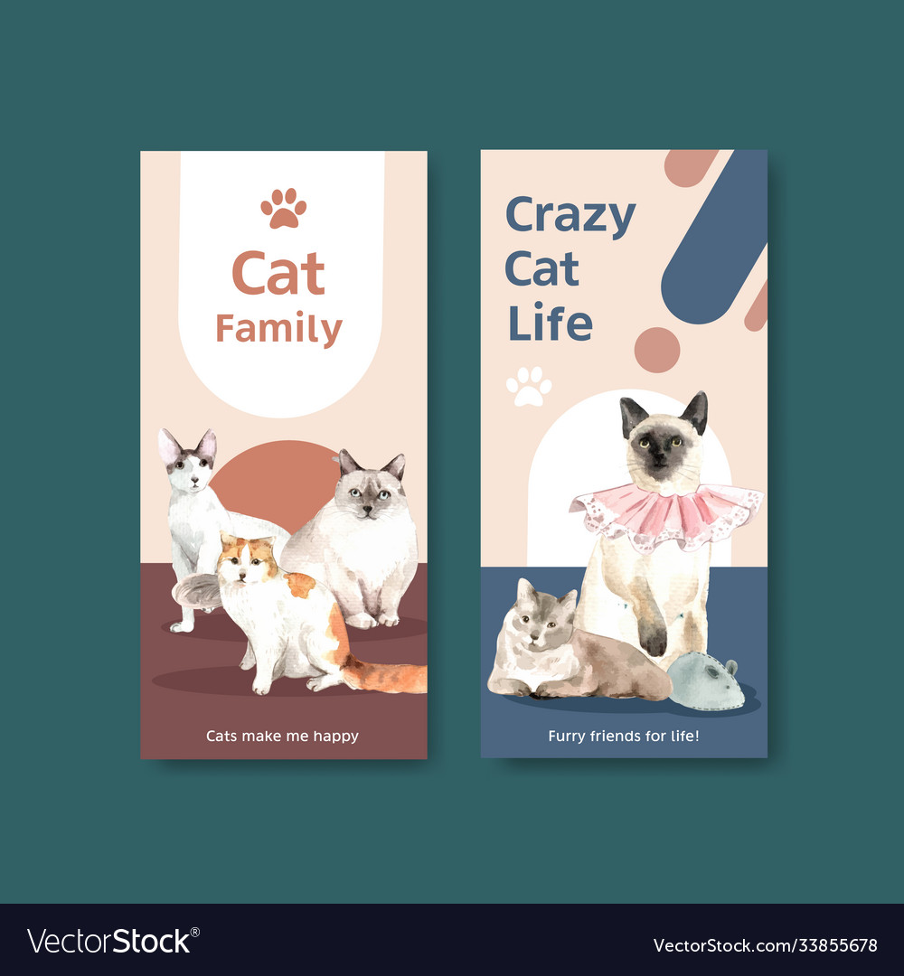 Flyer template design with cute cat Royalty Free Vector