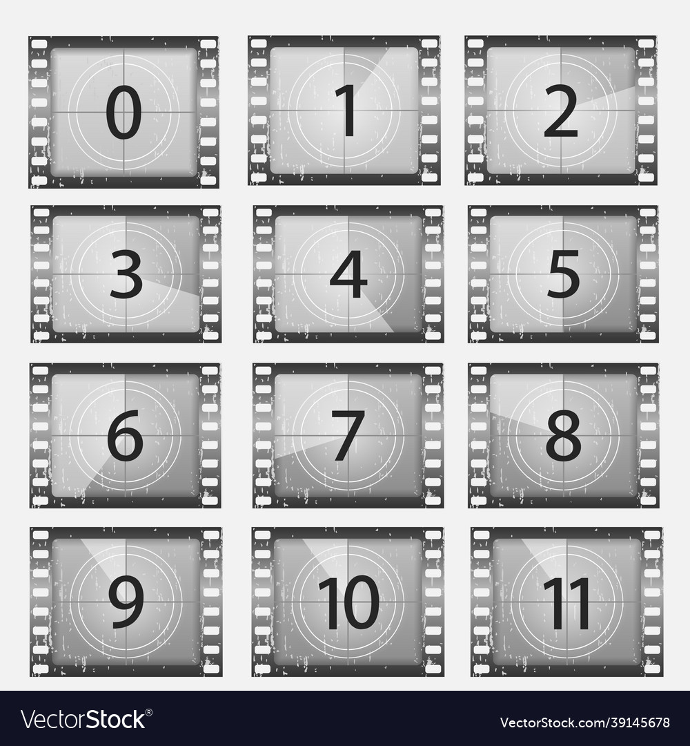 Old film movie timer countdown cinema strip Vector Image