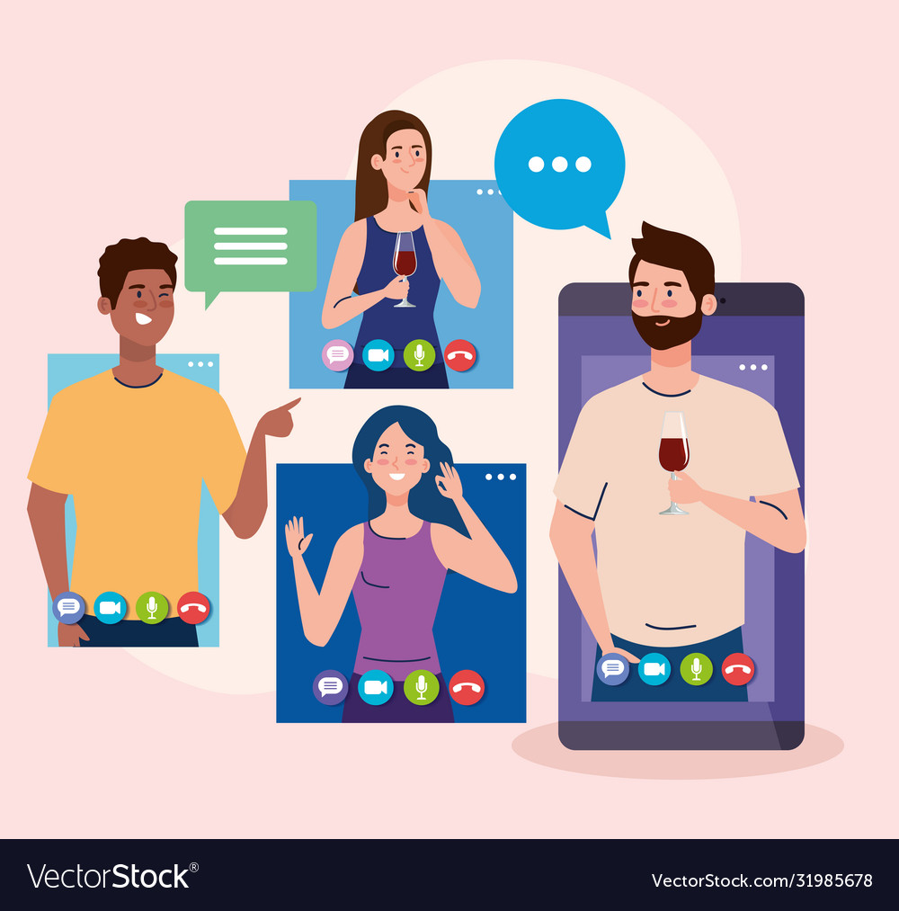 Online party meeting friends people have Vector Image