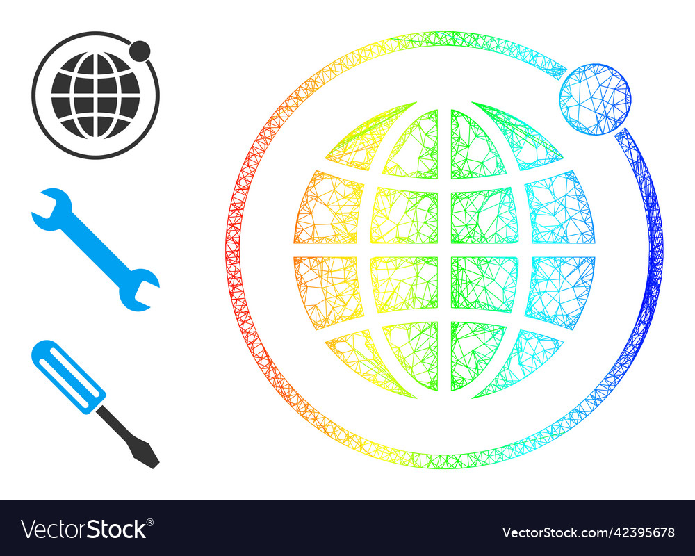 Rainbow gradient linear mesh planet orbit icon