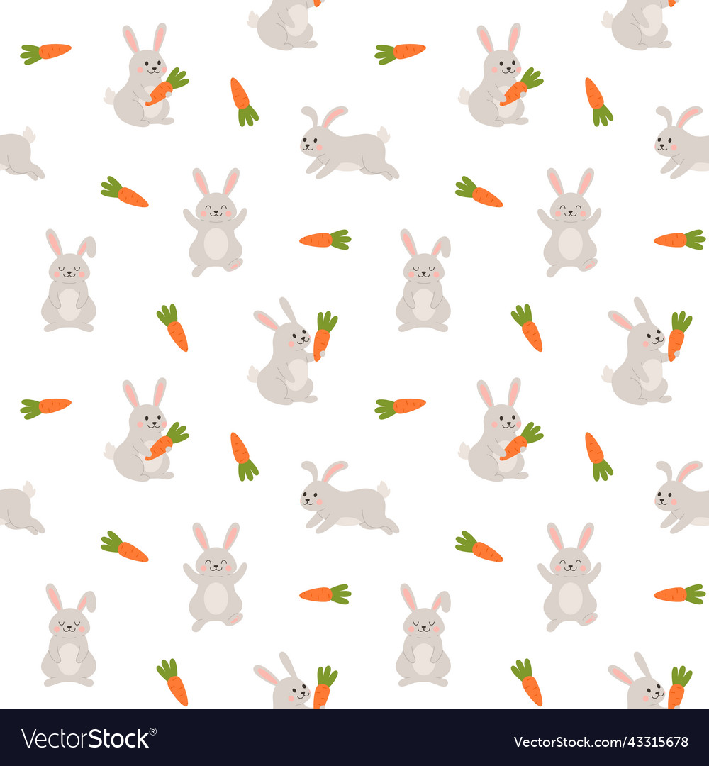 Seamless textile pattern with rabbit or bunny flat
