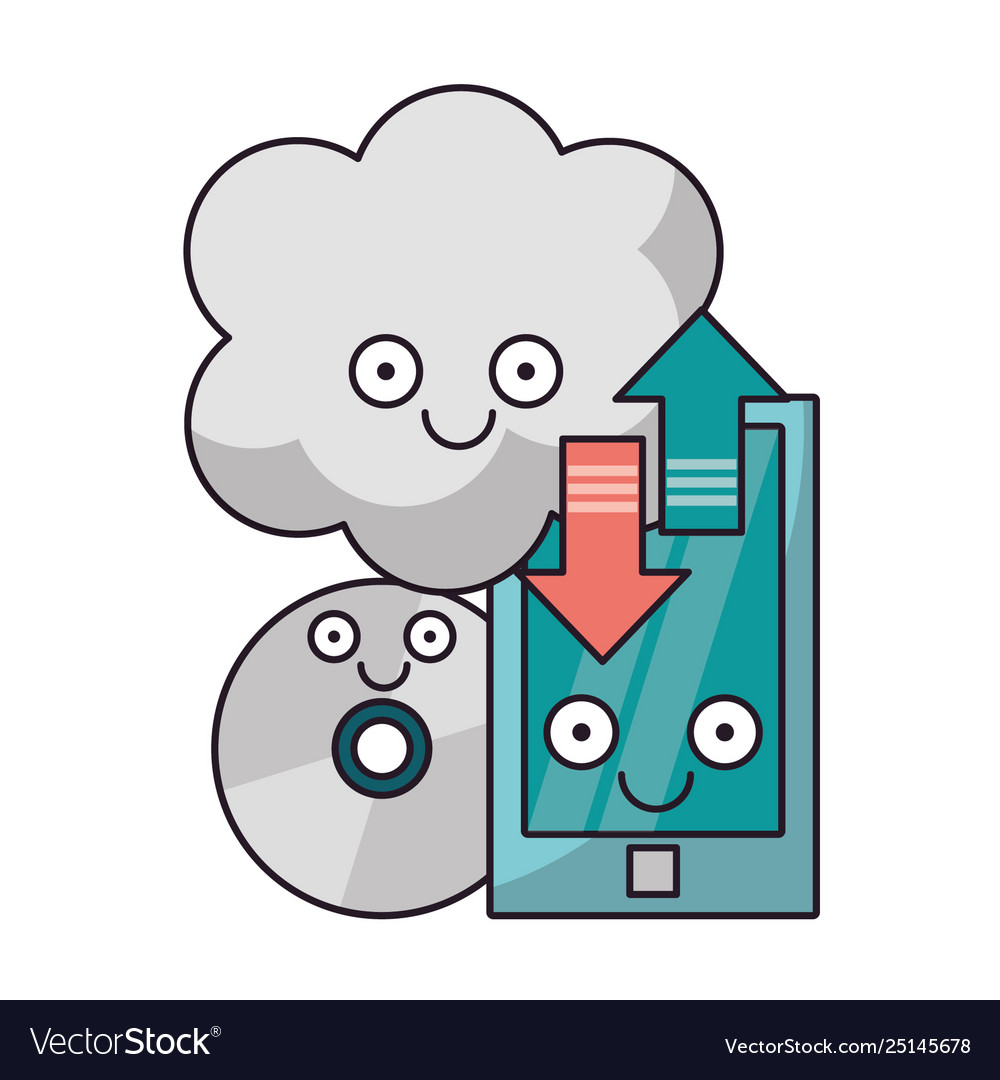 Smartphone and cloud computing with cd rom vector image Smartphone and cloud computing with cd rom