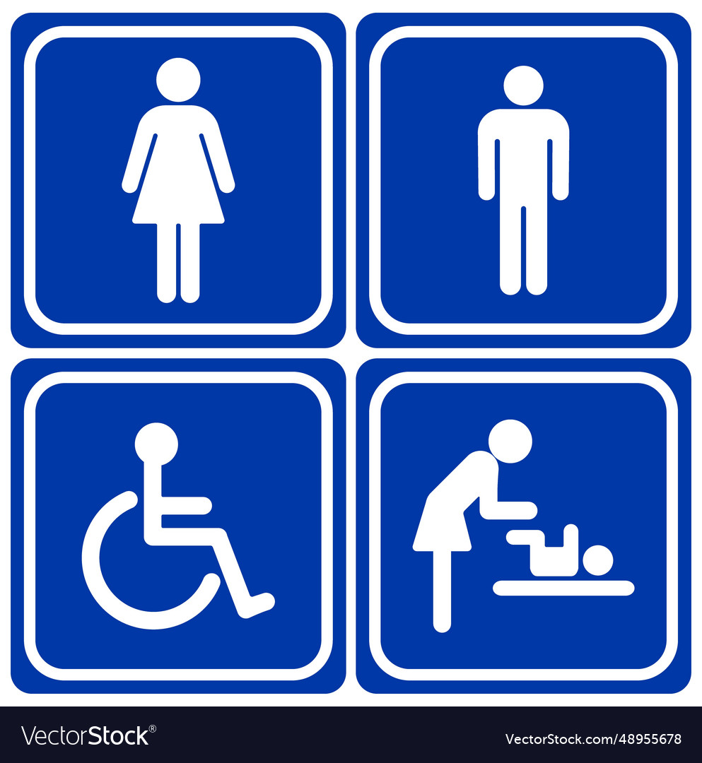 Toilet line icon set on blue backgrounds