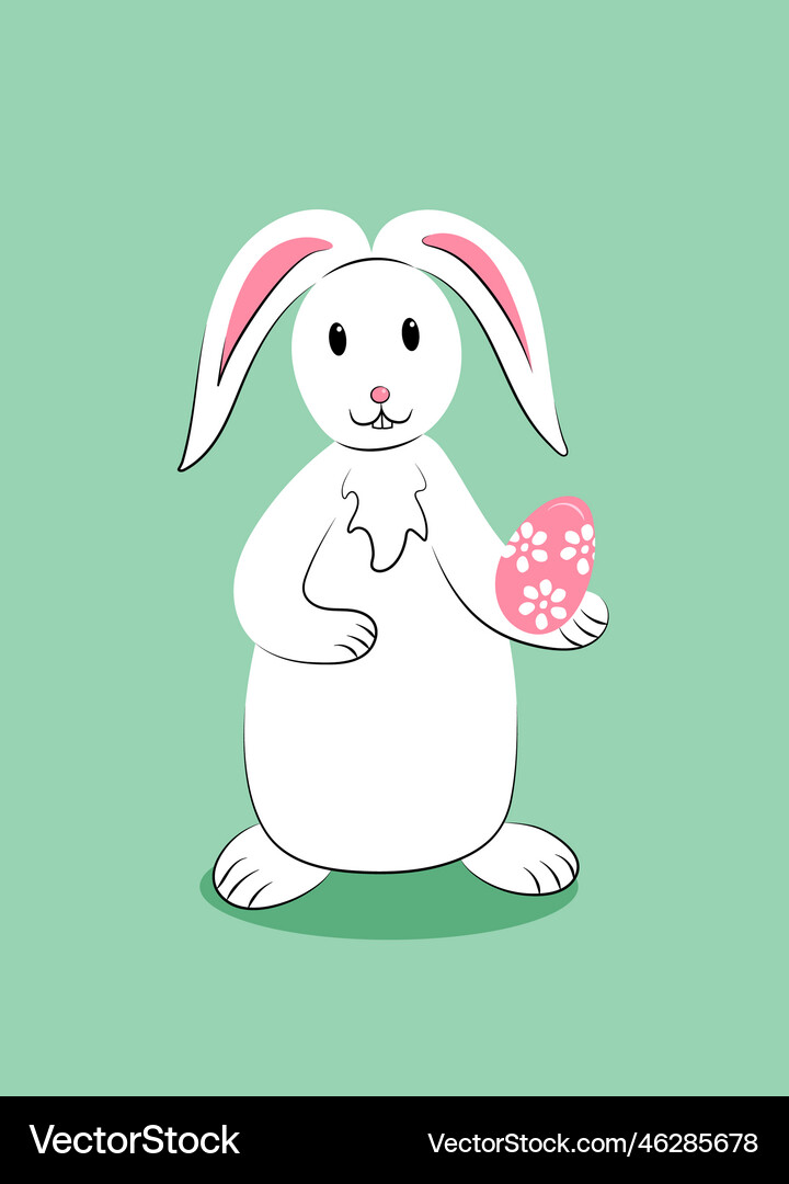 White cute easter rabbit with decorated egg Vector Image