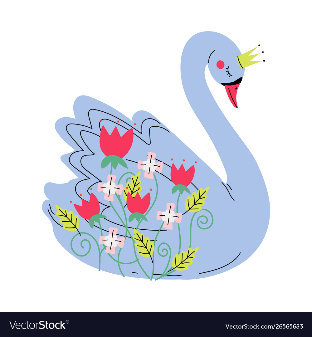 Beautiful grey swan princess with golden crown