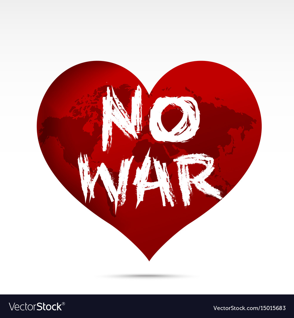 Calligraphy no war text on world map red heart