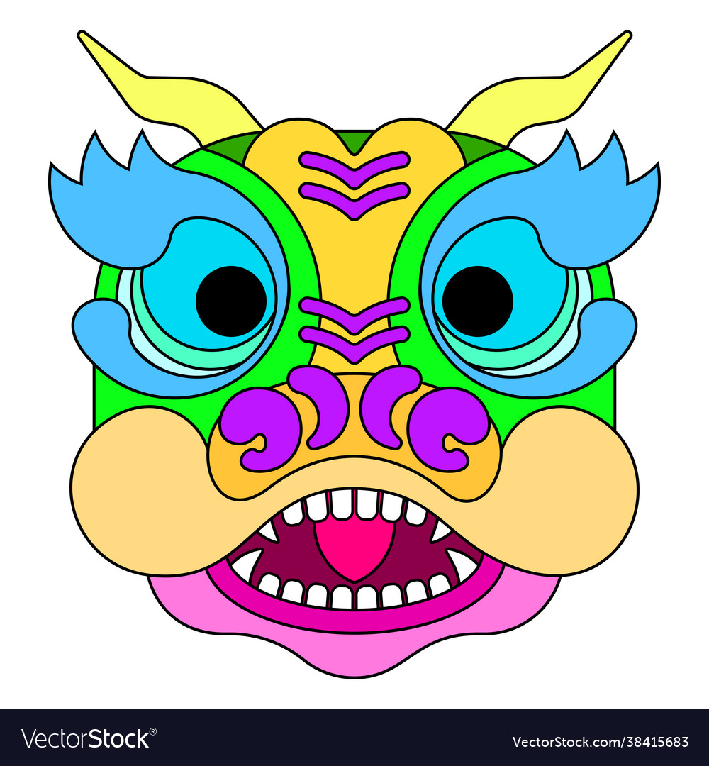 Chinese new year lion dance head flat vector image Chinese new year lion dance head flat