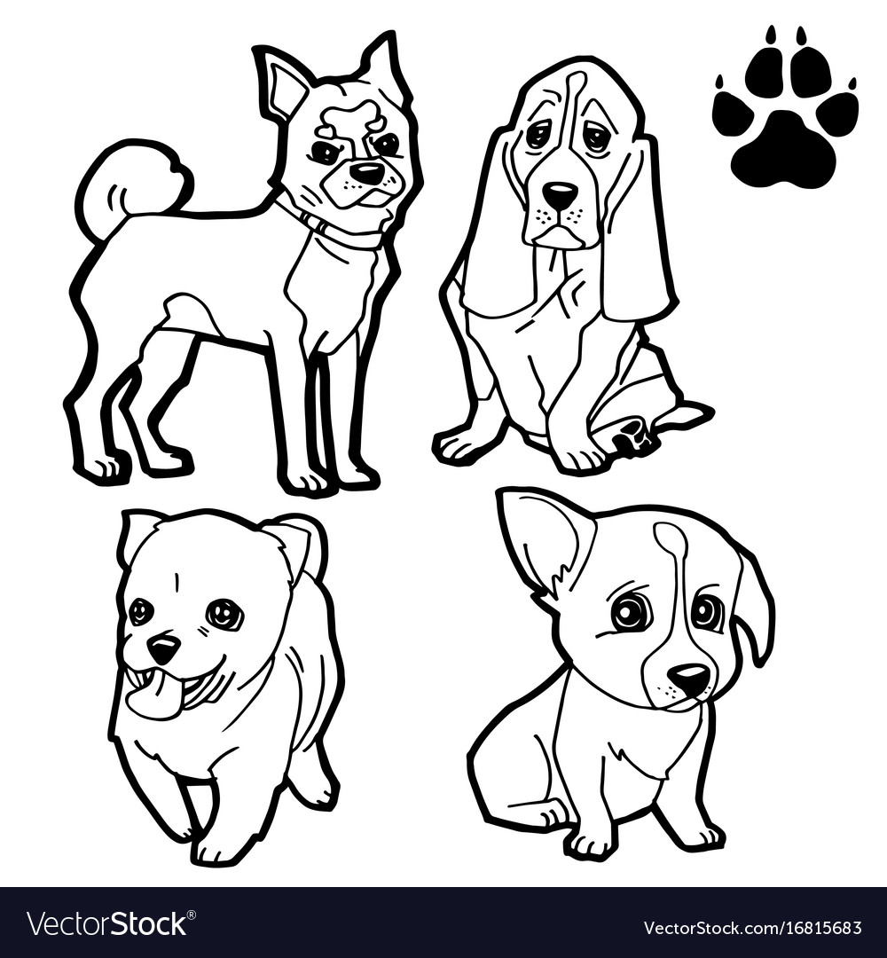 Dog cartoon and paw print coloring book Royalty Free Vector Dog cartoon and paw print coloring book Royalty Free Vector