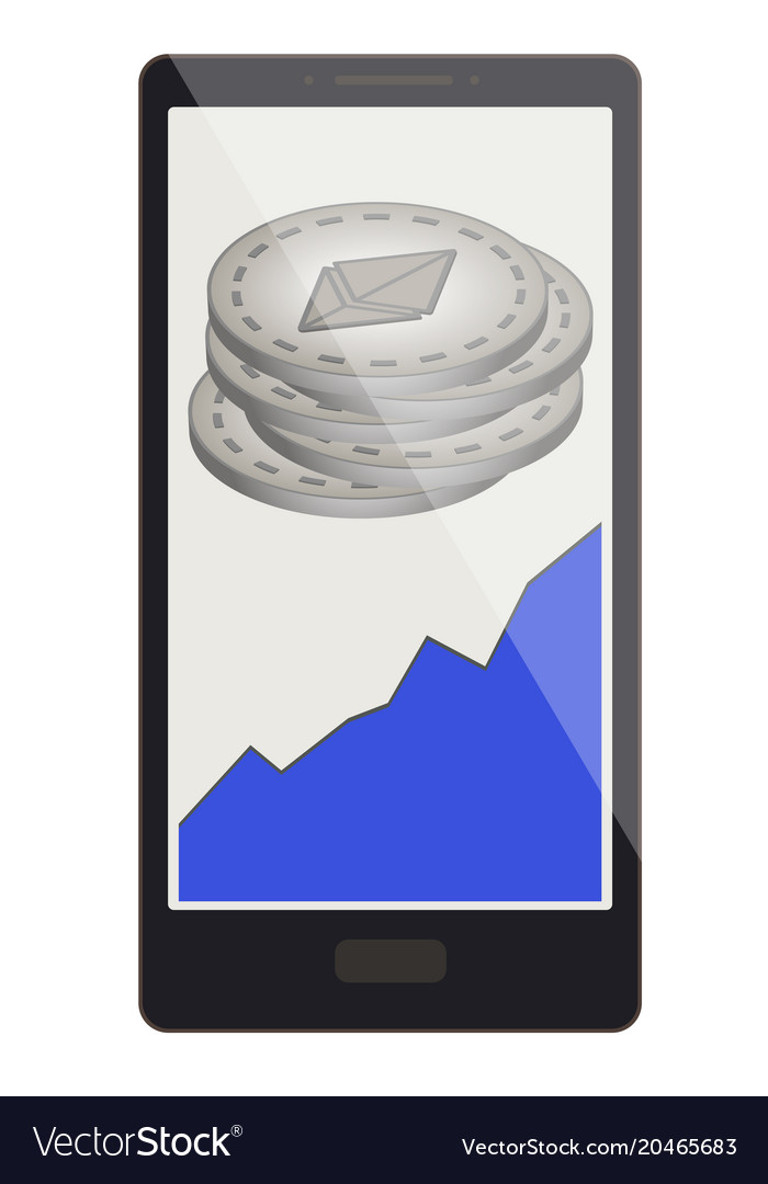 Ethereum coins with growth graph on a phone screen