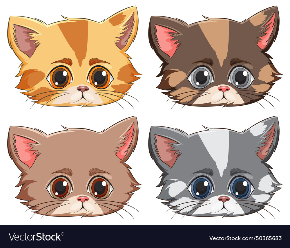 Four Cute Kittens With Expressive Eyes Royalty Free Vector