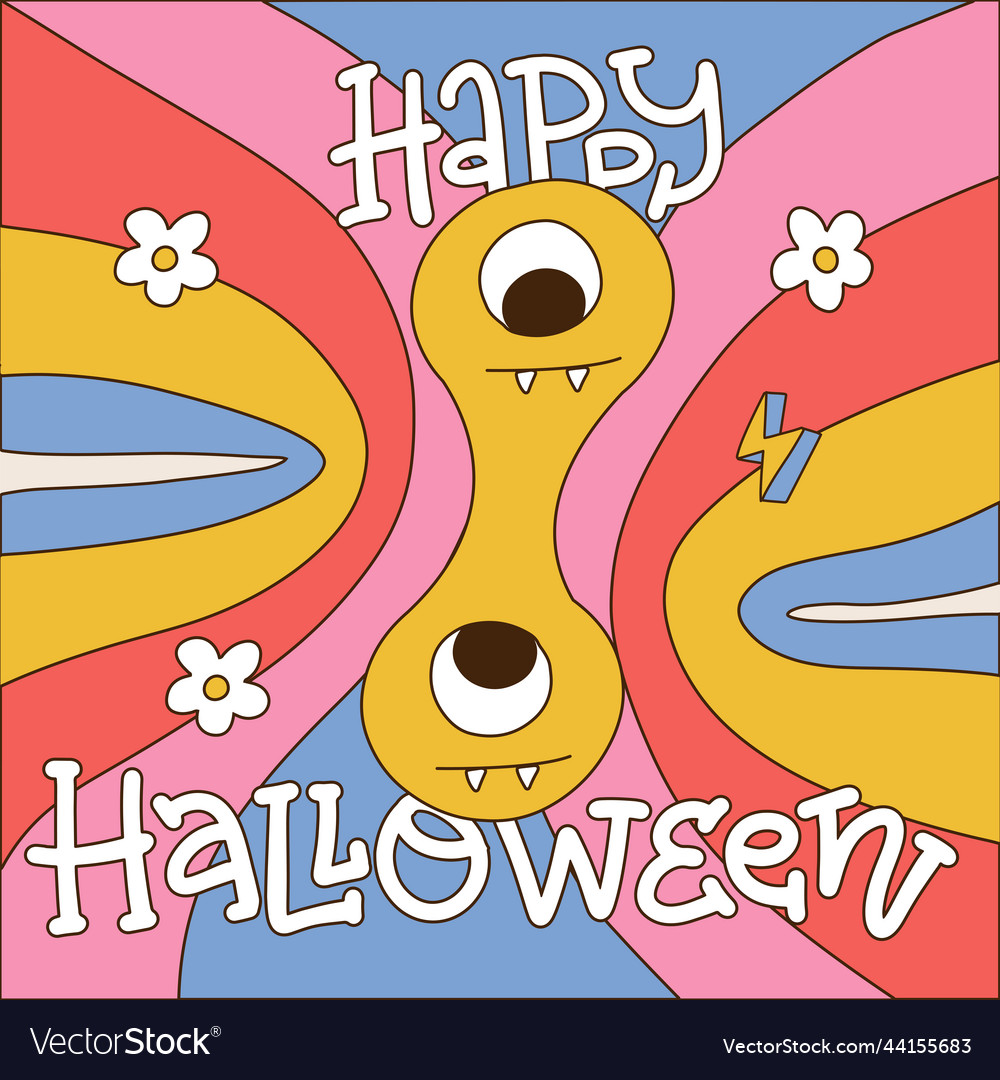 Happy halloween 70s retro style card smiling Vector Image