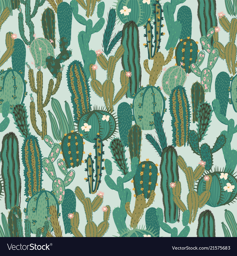 Seamless pattern with cactus repeated vector image Seamless pattern with cactus repeated