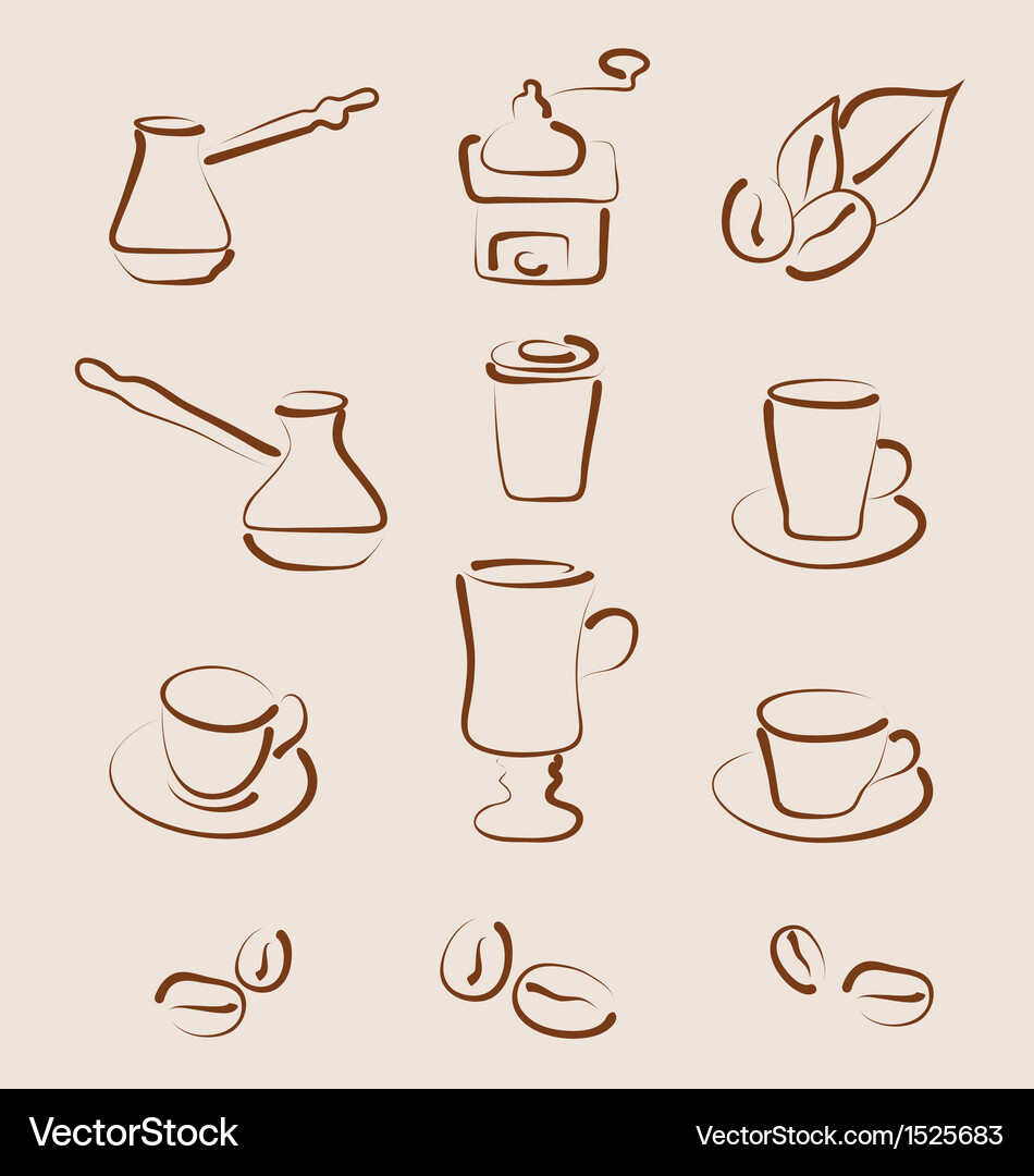 Sketch set coffee design elements Royalty Free Vector Image