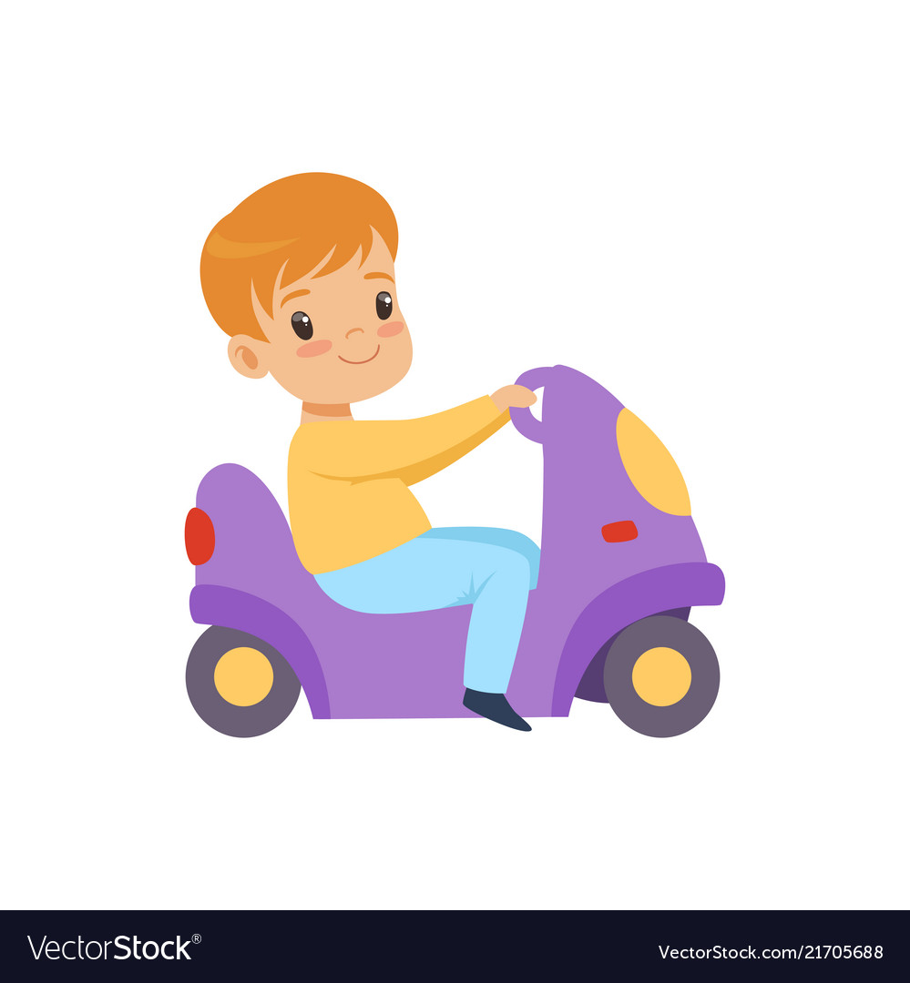 Download Cute little boy riding a toy motorcycle Royalty Free Vector