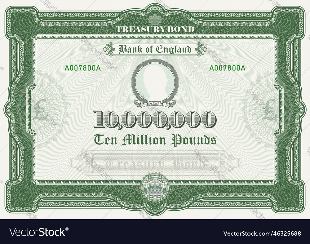 Fictitious Ten Million Pounds Treasury Bond Frame Vector Image