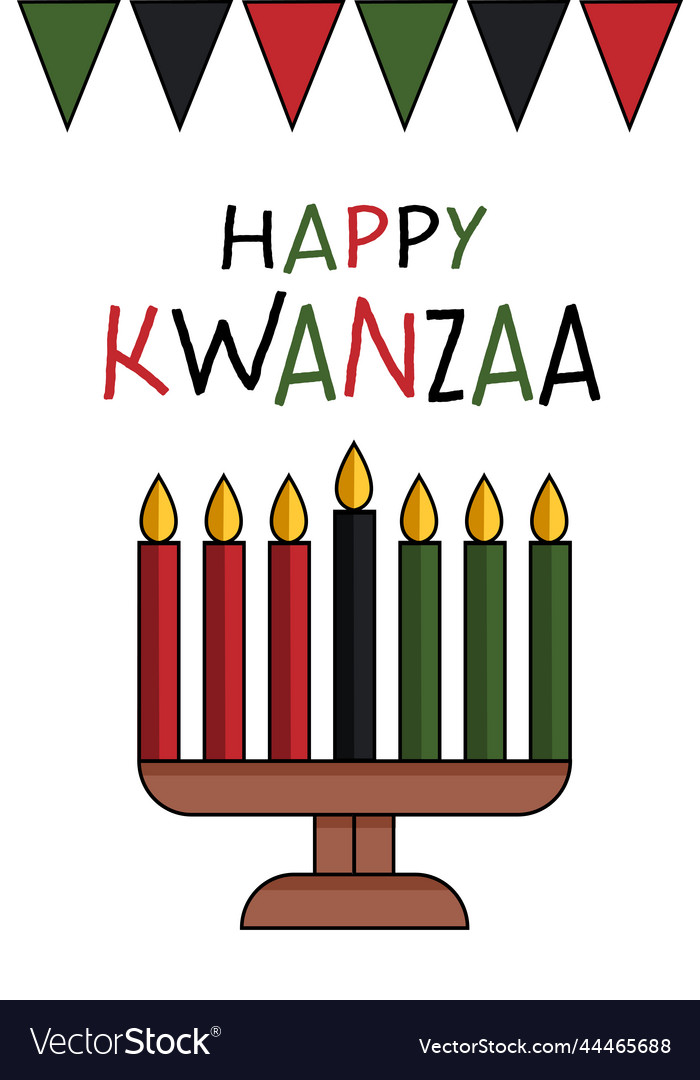 Happy kwanzaa greeting card with kinara and seven Vector Image