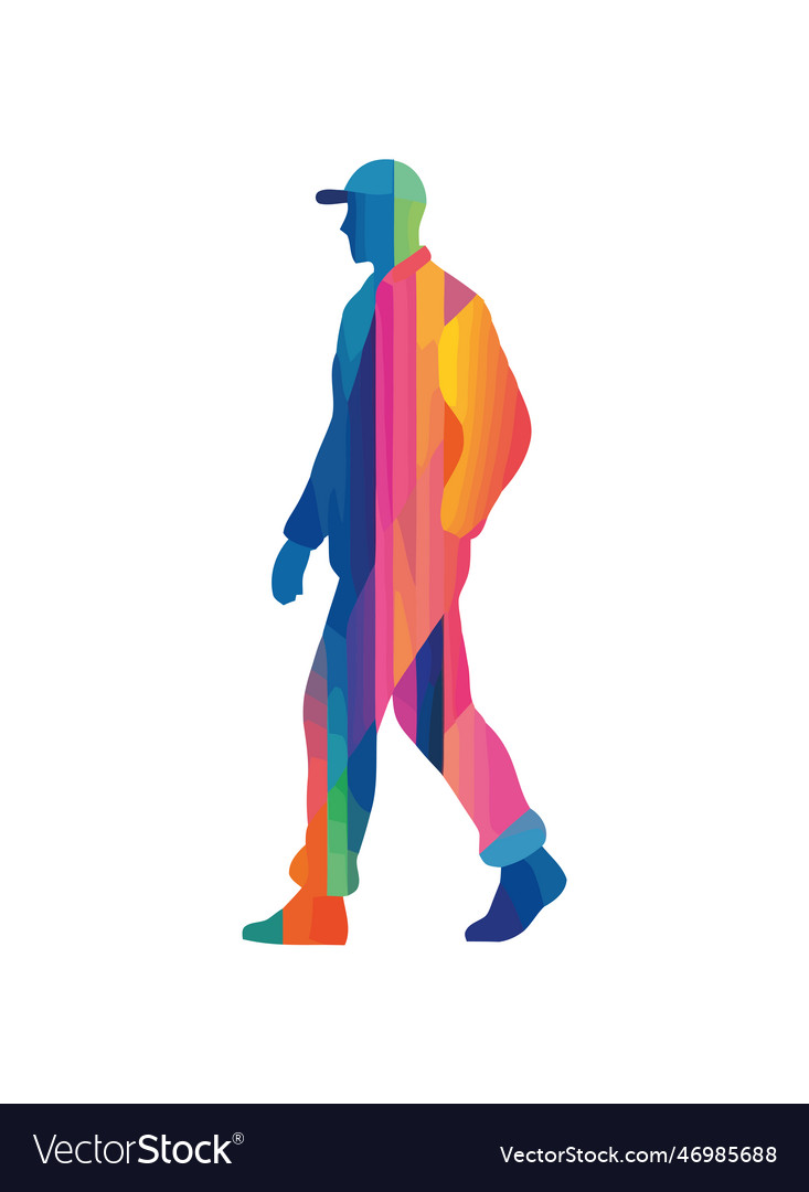 Man walking on abstract backdrop