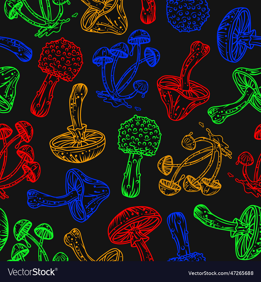 Neon pattern with fantasy mushrooms