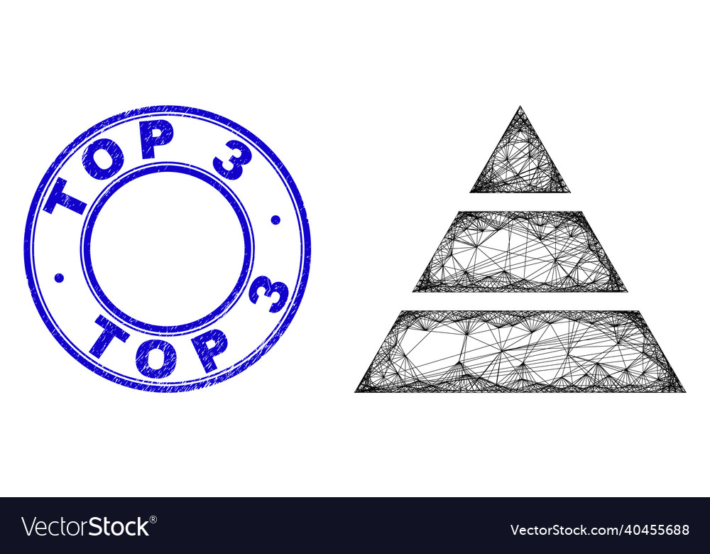 Rubber top 3 stamp and net irregular mesh pyramide Vector Image Rubber top 3 stamp and net irregular mesh pyramide