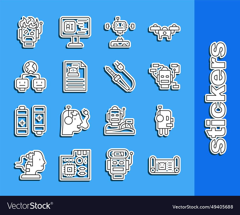 Set line robot blueprint disassembled vector image Set line robot blueprint disassembled
